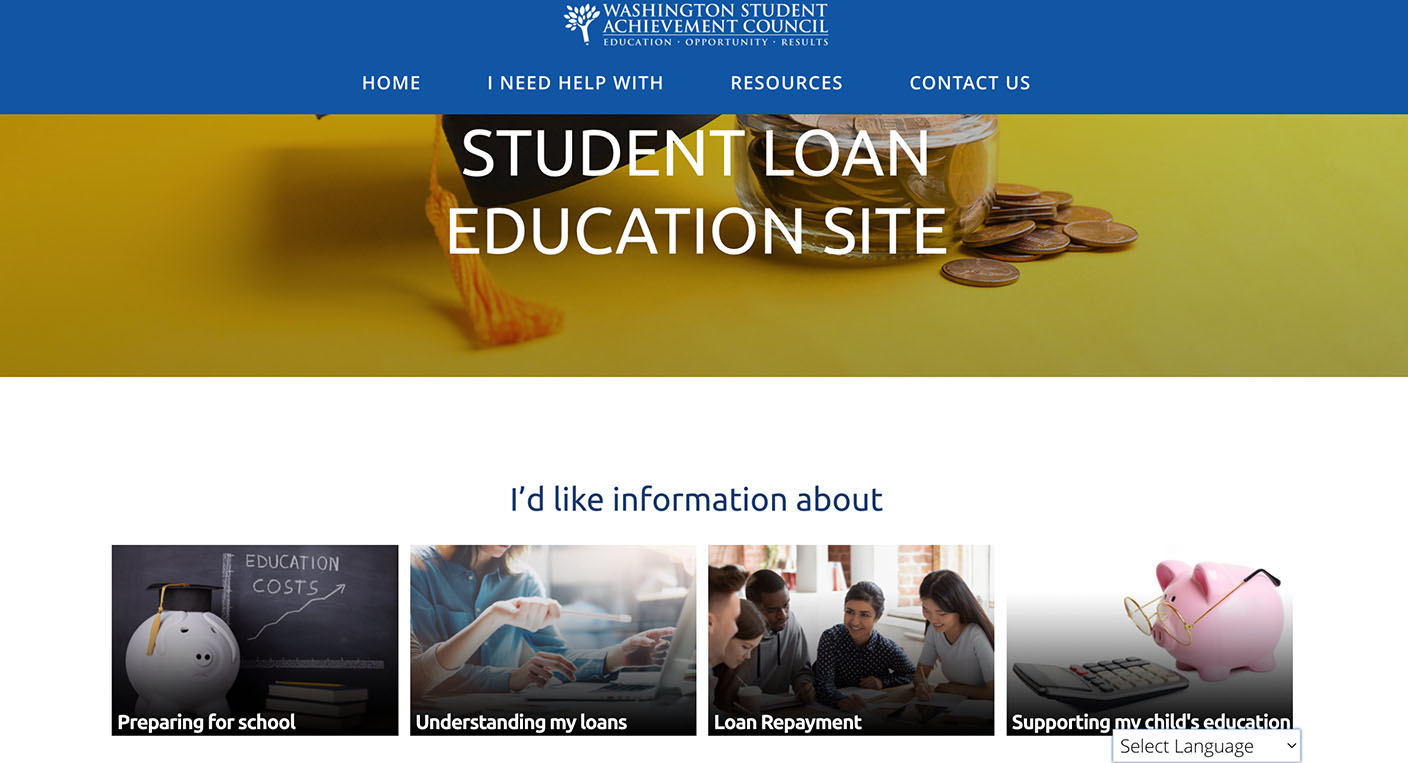 WA Student Loan Ed Home page